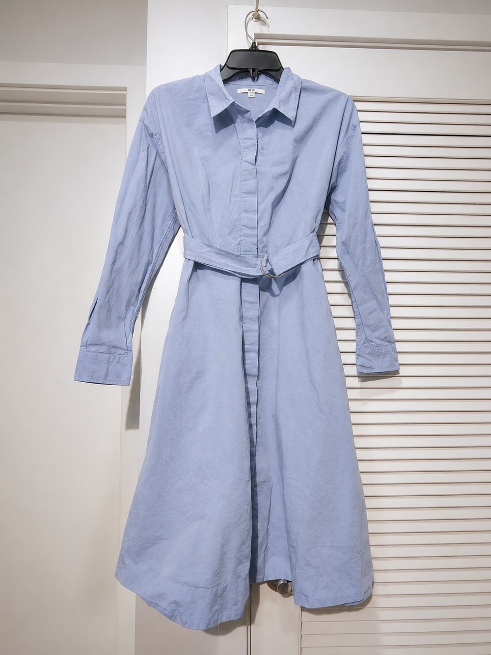 Cotton Midi Shirt Dress Belted Button Front Long Sleeve Oversized Pockets
